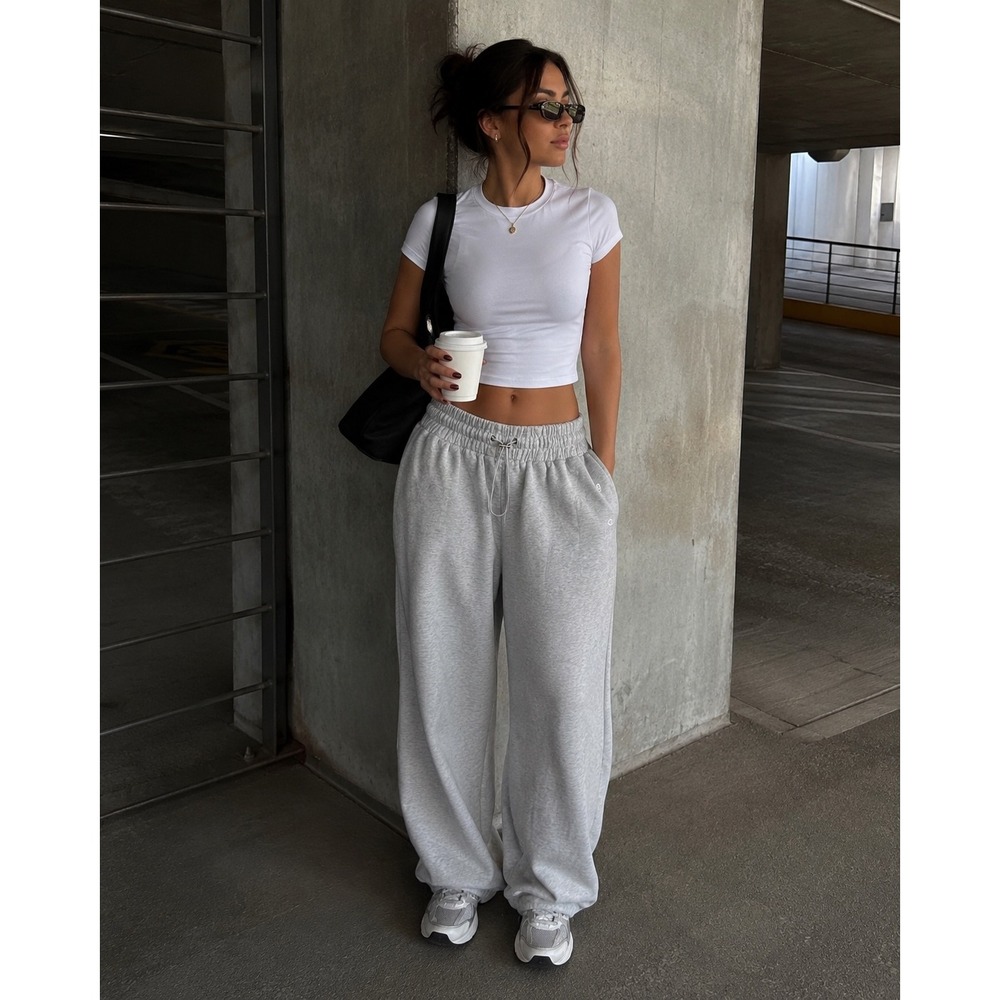 Fitbee Apparel Grey Heather Wide Leg Bungee Drawstring Sweatpants Womens Small
